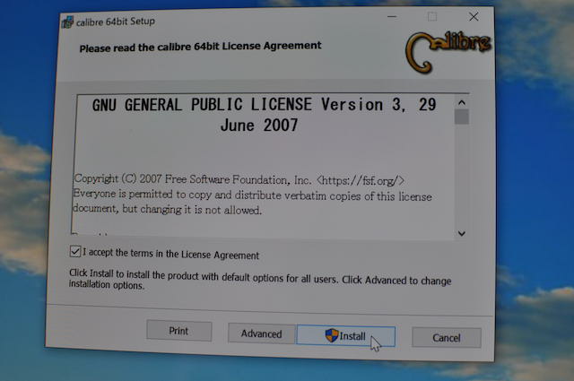 Calibreのインストール作業