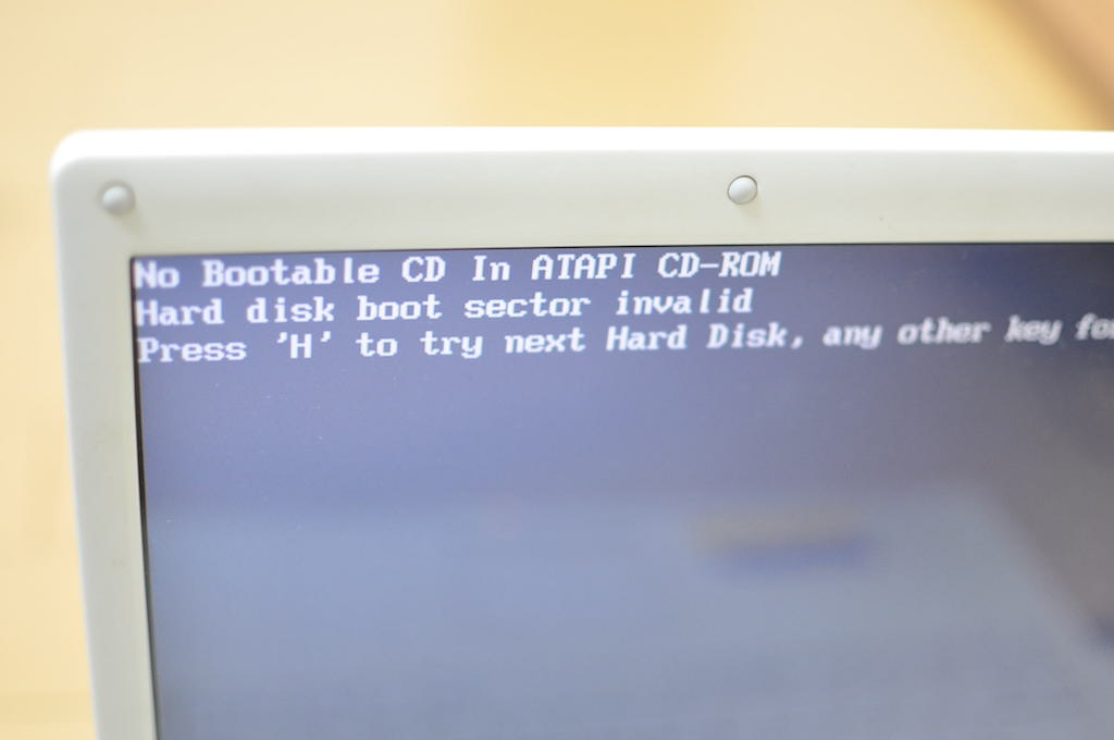 ノートPCの起動できない旨のメッセージ