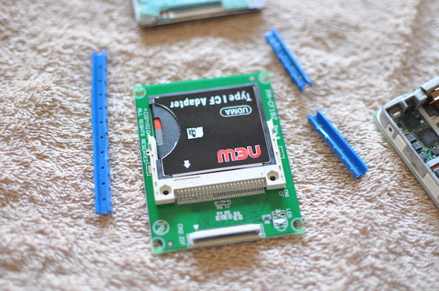 iPodで新たに使うZIF変換基板とCFカードアダプター、SDカードアダプター、microSDカード