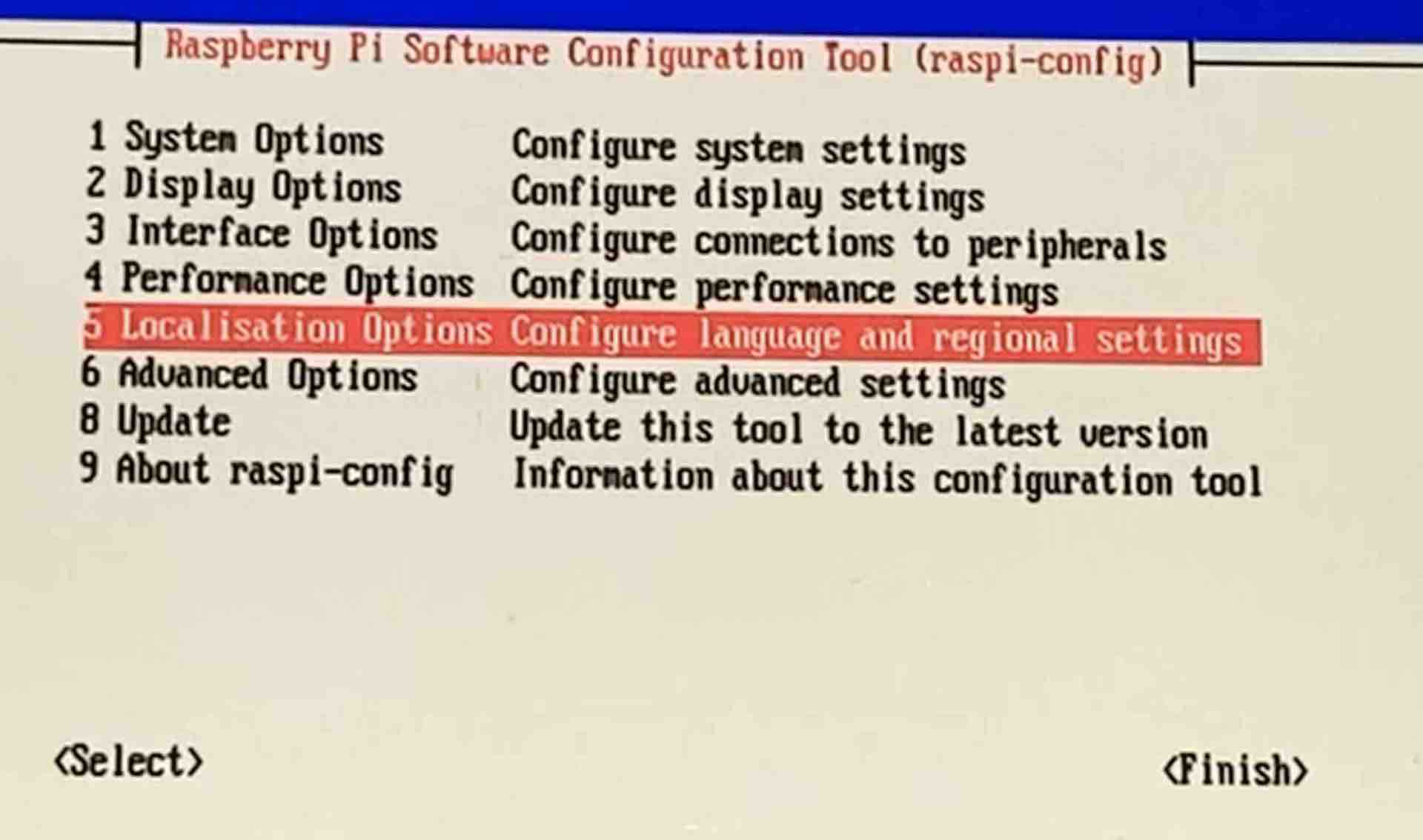 ラズベリーパイのRaspi-Config画面