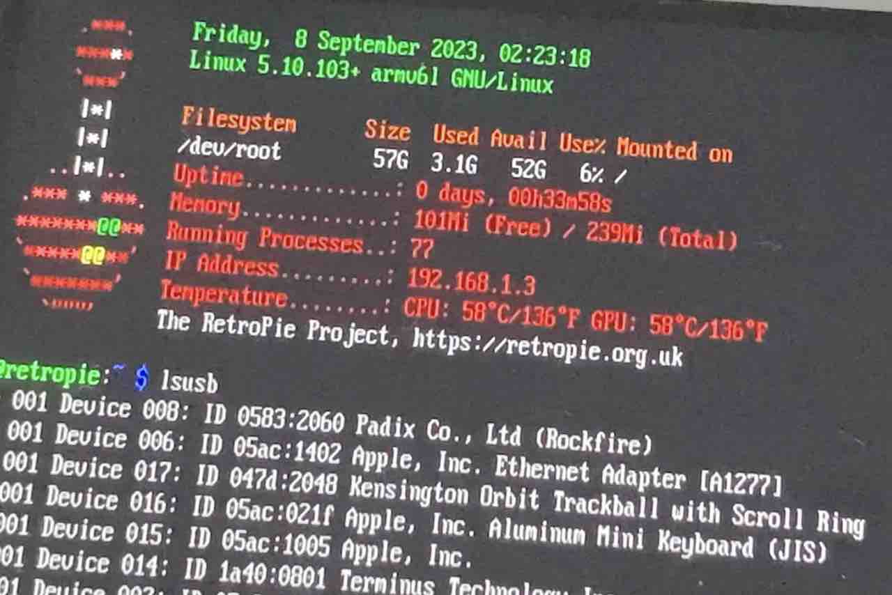RetroPieでlsusbを実行中