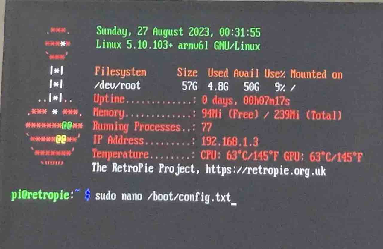 RetroPieでconfig.txtファイルを編集